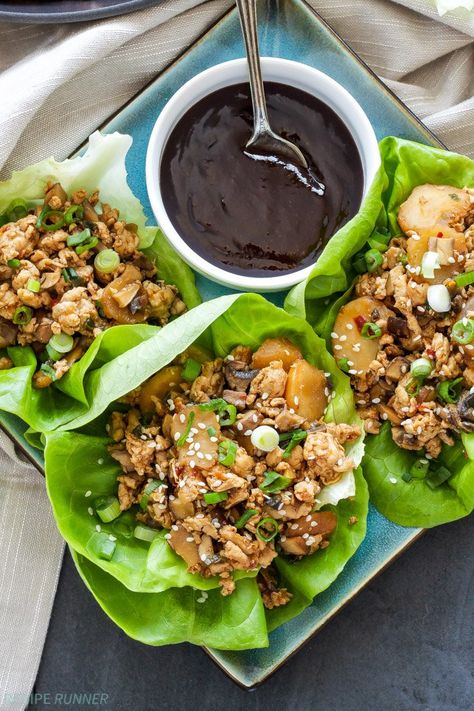 Avocado Chicken Lettuce Wraps, Easy Chicken Lettuce Wraps, Asian Turkey, Chicken Lettuce Wraps Recipe, Asian Appetizers, Lettuce Wrap Recipes, Lettuce Cups, Chicken Lettuce Wraps, Everyday Dishes