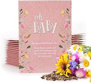 BENTLEY SEED CO. Oh Baby Flower Seeds Packets - Girl/Boy Baby Shower Favors - Pre-Filled, 25 Wildflower Seed Packs for Favor - Eco-Friendly Gift & Babys Guest Giveaways - Non-GMO Seeds - Pink Envelop Wildflower Seed Packets, Bouquet Wildflower, Oh Baby, Seed Packets, Seeds, Baby Shower, Shower, Pink