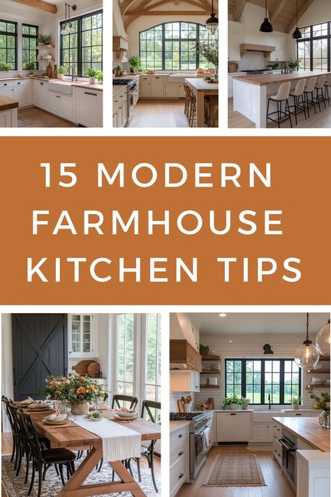 Turn your kitchen into a perfect example of the modern farmhouse style using these tips and ideas. Farmhouse Kitchen Organization, Kitchen Farmhouse Style, Kitchen Organization Tips, Kitchens Decor, Modern Farmhouse Kitchen, Farmhouse Kitchens, Kitchen Hacks Organization, Subway Tile Backsplash, Butcher Block Countertops