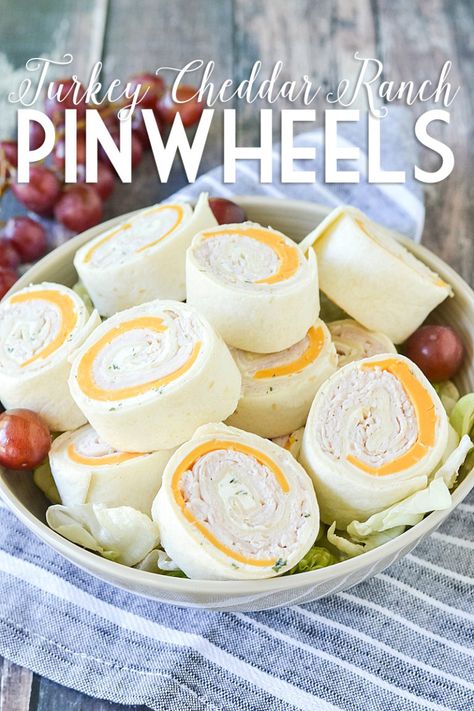 Turkey Cheddar Ranch Pinwheels | www.motherthyme.com Sunday Appetizers, Tortilla Pinwheel Appetizers, Ranch Pinwheels, Tortilla Pinwheels, Pinwheel Appetizers, Superbowl Appetizers, Deli Turkey, Low Carb Flour, Pinwheel Recipes