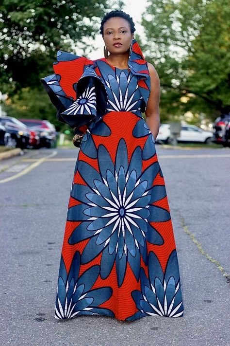 Ankara Inspiration, Flower Sleeves, African Print Maxi Dress, Ankara Maxi Dress, Kitenge, African Prints, Rust Dress, African Style, African Print Fabric