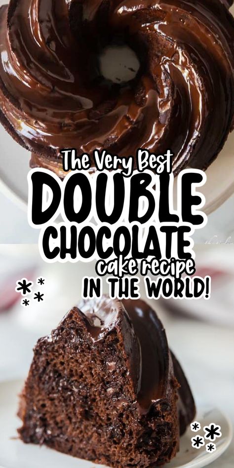 The ultimate in moisture and flavor, this double chocolate cake uses a box of cake mix, sour cream, and dark chocolate chips for an easy to make and delicious chocolate bundt cake. Chocolate Cake Mix With Sour Cream, Chocolate Cake Mix Bundt Cake Recipes, Chocolate Bundt Cake With Cake Mix Boxes, Cake Mix Bundt Cake Recipes, Chocolate Chocolate Chip Bundt Cake, Cake Mix Sour Cream, Double Chocolate Chip Cake, Chocolate Bundt Cake Recipe, Chocolate Cake Mix Recipes