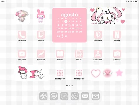 Ipad Homescreen Ideas Kawaii, Pink Ipad Layout Homescreen, Ipad Inspo Homescreen Pink, Widget Placement Ideas, My Melody Ipad Wallpaper, My Melody Wallpaper Ipad, Ipad Widgets Aesthetic Pink, Ipad Widget Design, Ipad Homescreen Ideas Pink