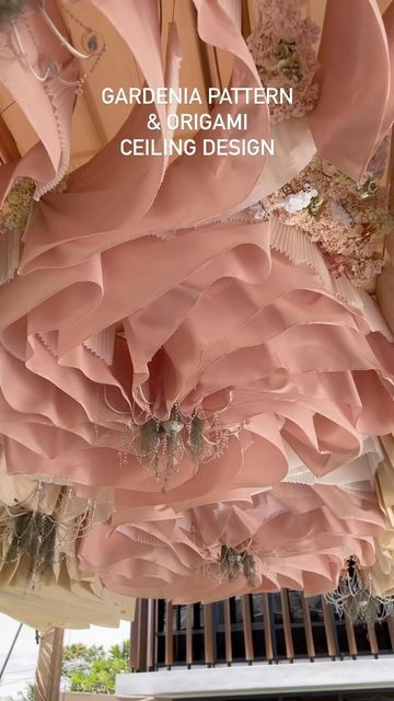 Teddy Manuel on Instagram: "The Gardenia pattern in a muted pink fabric can create a soft and elegant look to any space. For texture ceiling installations , origami can be a unique added element. The softness of the fabric pattern can balance out the geometric shapes and angles of the origami, resulting in a visually dynamic yet soothing space. @priore_ph @cathie10 @kimtorresevents #ceilingdesign #teddymanuelexperience" Origami Ceiling, Texture Ceiling, Origami Installation, Diy Ceiling, Muted Pink, Ceiling Installation, Elegant Look, Ceiling Decor, Fabric Pattern