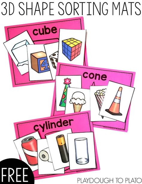 3d Shapes Activities, Small Group Activity, Activity For Kindergarten, Playdough To Plato, Shapes Kindergarten, Kindergarten Prep, Teaching Shapes, Sorting Mats, Math Centers Kindergarten