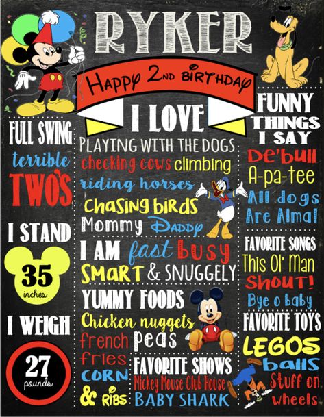 Mickey chalkboard style birthday board ! Digital files Twins Party, Birthday Boards, Chalkboard Birthday, Digital Board, Style Birthday, Chalkboard Style, Happy 2nd Birthday, Subway Art, Birthday Board