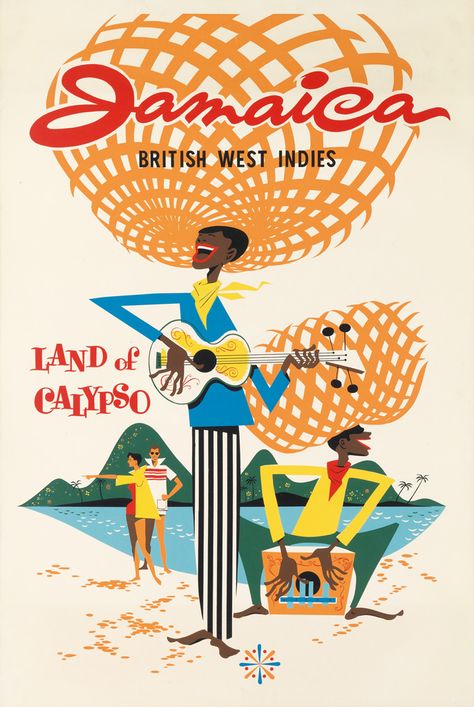 JAMAICA / BRITISH WEST INDIES / LAND OF CALYPSO. British West Indies, Travel Advertising, Alfons Mucha, Jamaica Travel, Art Tropical, Advertising Poster, West Indies, Caribbean Islands, Poster Vintage