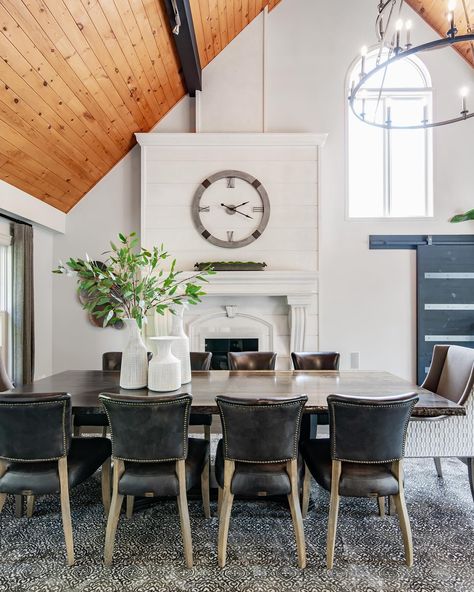 Step into the dining room of our clients beautiful country estate home. The room is full of country charm with it’s cladded cathedral ceiling which creates a sense of grandeur and space. The focal point of the room is undoubtedly the oversized chandelier that hangs majestically from the center, casting a warm and inviting glow over the entire space. See the video on how this showstopping light fixture was installed, it took a crew!! Designed by @burlingtondesignstudio • • • • • • #diningroom... Oversized Chandelier, The Dining Room, Country Charm, Cathedral Ceiling, Country Estate, Beautiful Country, The Room, Estate Homes, Light Fixture