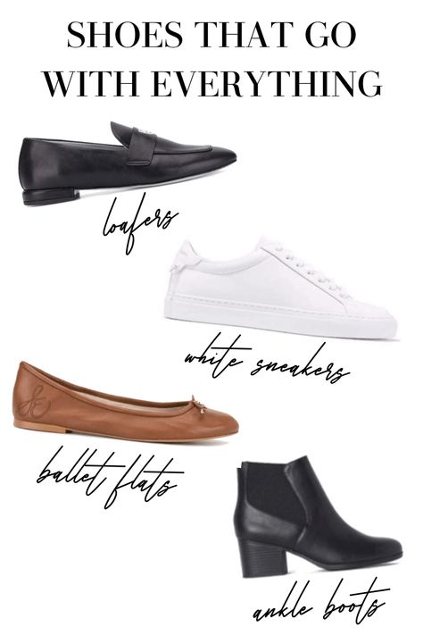 Cute shoes that go with everything in your wardrobe #balletflats #whitesneakers #loafers #ankleboots Cute White Shoes, Minimalist Wardrobe Essentials, Cute Womens Shoes, My Chic Obsession, Capsule Wardrobe Women, Classic Capsule Wardrobe, Basic Shoes, Fashion Capsule Wardrobe, Classic Style Outfits