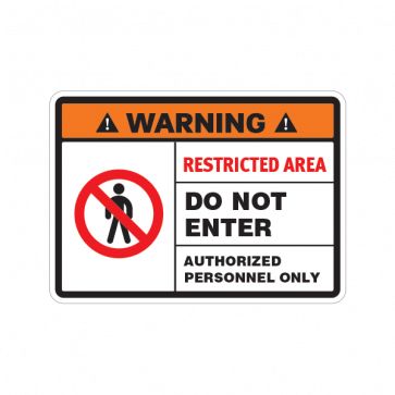 Warning Restricted Area. Do Not Enter. Authorized Personnel Only. 18685 Restricted Area Sign Aesthetic, Restricted Logo, Decal Bloxburg, Space Horror, Do Not Enter Sign, Restricted Area, Warning Sticker, Chemical Safety, Danger Signs