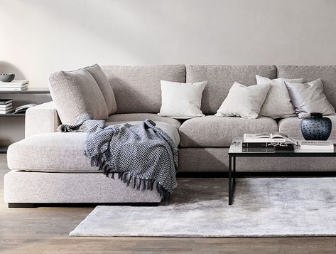 Light grey corner Sofa with Cushions on it Corner Sofa With Cushions, Gray Sofa Living, Corner Sofa Living Room, Grey Sofa Living Room, Grey Corner Sofa, Light Sofa, Sofas For Small Spaces, Perfect Sofa, Corner Sofa Set