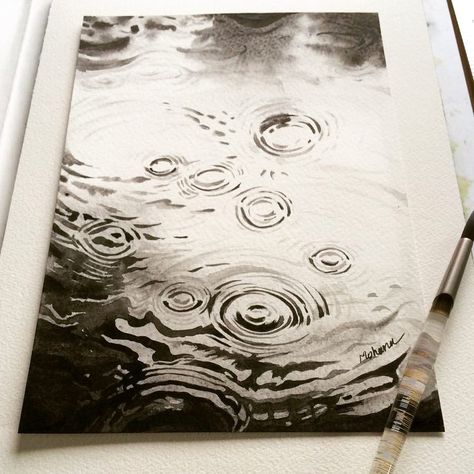 Rain Puddles Drawing, Rain Art Painting, Puddle Drawing Reference, Water Puddle Drawing, Rain Drops Painting, Puddle Drawing, How To Draw Rain, Puddle Painting, Drawing Rules