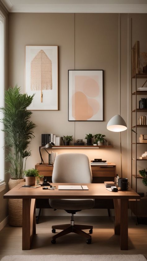 For many of us, our home office is one of the places we spend the most time in our... Japandi Home Office, Minimal Home Office, Cozy Office Space, Office Wall Colors, Home Office Designs, Elegant Home Office, Home Decor Apartment, Home Decor Cozy, Japandi Home