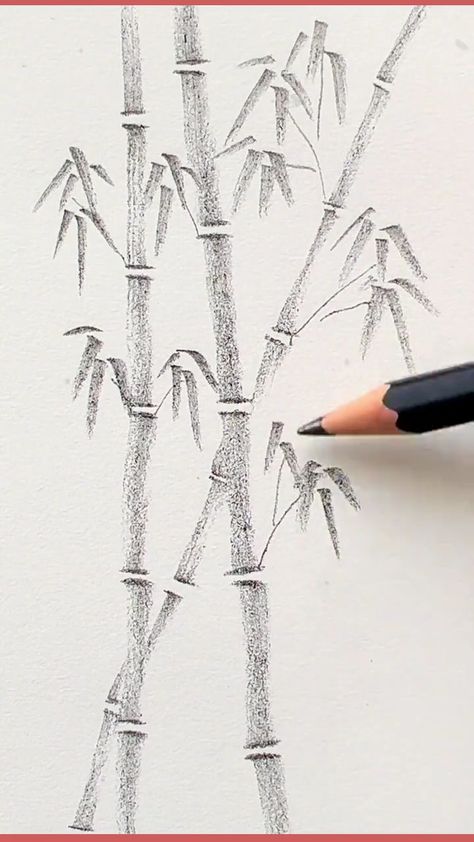 Simple Tree Drawing Sketches, How To Draw Bamboo Step By Step, Japanese Sketch Art Drawings, Simple Creative Drawings, Bamboo Pencil Drawing, How To Use Sketch Pencils, Painting Learning Step By Step, Pencil Sketch Tutorials Step By Step, How To Draw Sketches Step By Step