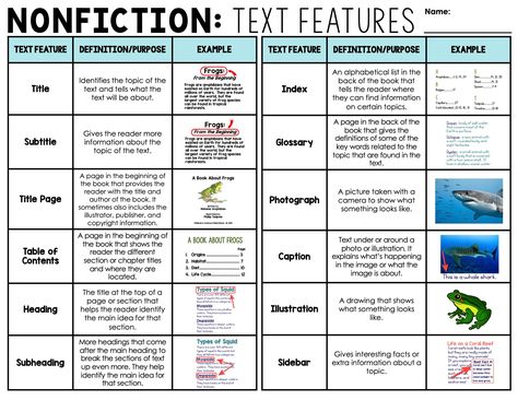 Text Features Reference Sheet FREEBIE!Provide your students with this comprehensive text features reference sheet to use when introducing nonfiction text to your class. 3rd Grade Text Features, Text And Graphic Features Anchor Chart, Text And Graphic Features Activities, Nonfiction Text Features 2nd Grade, Non Fiction Text Features Anchor Chart, Text Features Anchor Chart 3rd, Text Features 2nd Grade, Text Features Anchor Chart, Teaching Text Features