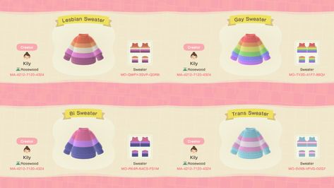 Animal Crossing New Horizons Patterns — townoffolet: For my first ACNH Design post, I... Acnh Pride Clothes, Acnh Pride, Dream Code, Clothes Codes, Acnh Clothes, Animal Crossing Memes, Acnh Design, Acnh Designs, Acnh Codes