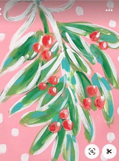 Preppy Christmas Paintings, Pink Christmas Painting, Preppy Canvas Art, Holiday Art Prints, Christmas Crafty, Preppy Christmas, Christmas Card Art, Holiday Painting, Painted Christmas Ornaments