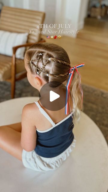 Camilla Thurman on Instagram: "Can’t share 4th of July hair ideas without a 🌟STAR HAIRSTYLE🌟 This one is a must 🇺🇸🤩  Comment STAR and I will send you a DM to shop flag tank top, patriotic bow and all hair products we use.   STAR TIP:  (Where to place the hair elastics)  First section - keep elastic in center and toward back of section 2nd and 3rd sections - keep elastic on the outer edge of each section (one closest to the part the other closest to the ear) 4th and 5th sections - keep elastic in the back center Making sure these placements are close to these will help define the shape of the star the most.  Inspo from: @brownhairedbliss   #girlshair #4thofjuly #4thofjuly #star #starhair #starhairtutorial  #4thofjulyhair #redwhite #redwhiteandblue #redwhiteandbluehair #girlshairstyles Girls Star Hairstyle, Star Hairstyles For Kids 4th Of July, Veterans Day Hairstyles For Kids, Star Hair Tutorial, Patriotic Hairstyles For Kids, Star Braid Design, Fourth Of July Hairstyles For Kids, 4th Of July Hairstyles For Kids, 4th Of July Hair Ideas