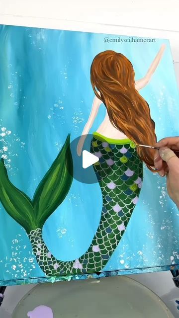 Emily Seilhamer on Instagram: "Mermaid painting for beginners! 🎨🧜#easypainting #beachvibes #tipsandtricks #beginner #acrylicpainting" Painting Mermaids Easy, Easy Mermaid Painting, Mermaid Painting Easy, Mermaid Paintings Acrylic, Mermaid Canvas, Seashell Wall Art, Mermaid Drawings, Mermaid Painting, Painting For Beginners