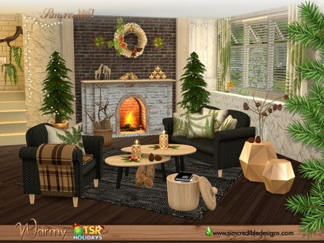 SIMcredible!'s 2020 TSR Holiday Collab - Warmy Cement Walls, Foyer Decor, Coastal Bathrooms, Cozy Winter Outfits, Best Sims, Outdoor Armchair, Green Christmas Tree, Sims House, Sims 4 Cc