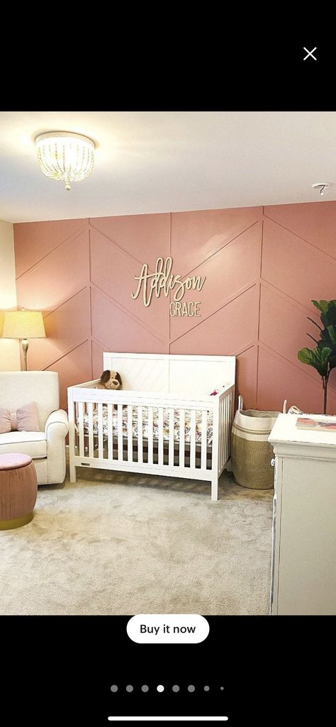 White Wash Nursery Furniture, Pink Crib Nursery Ideas, Coral Accent Wall Nursery, Mauve And Tan Nursery, Blush Pink Accent Wall Nursery, Blush Colored Nursery, Blush Accent Wall Nursery, Nursery With Pink Accent Wall, Toddler Accent Wall Girl