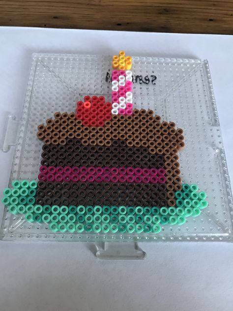 A slice of birthday cake - Perler Bead style! Perler Bead Happy Birthday, Happy Birthday Perler Bead Patterns, Birthday Cake Perler Beads, Perler Beads Birthday, Alt Crafts, Birthday Cake Slice, Slice Of Birthday Cake, Bead Things, Rave Jewelry