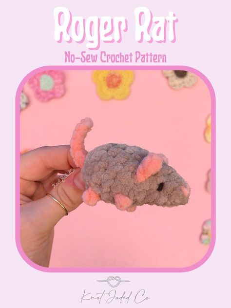 Roger Rat No-Sew CROCHET PATTERN Crochet toys free patterns easy #crochettoysfreepatternseasy #crochet #crochettoy #crochetpattern #crochetpatterns 4.178 Crochet List Ideas, Quick Crochet Toys, Meme Crochet Patterns, Small No Sew Crochet Patterns, Rat Crochet Pattern Free, Quick Free Crochet Patterns, Quick Easy Crochet Projects, Free No Sew Crochet Patterns, Cute Crochet Ideas For Beginners