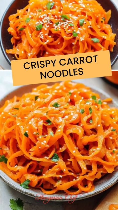 Crispy carrot noodles – Hungarian Chef Carrot Noodles Recipes, Carrot Noodles, Italian Salad, Easy Weeknight Dinner, Carrot Recipes, Dinner Appetizers, Dessert Sauces, Creamy Mashed Potatoes, Beef And Noodles