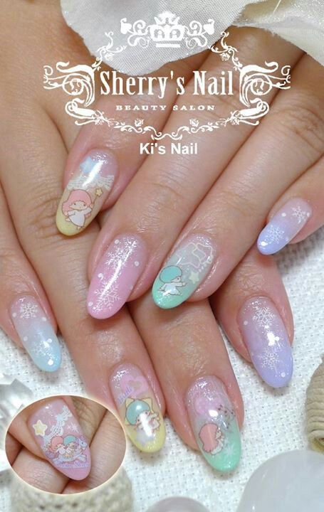 Little Twin Stars Nails, Twin Stars Nails, Stars Nails, Kids Nail Designs, Kawaii Nail Art, Star Nail, Asian Nails, Simple Gel Nails, Pretty Nail Designs