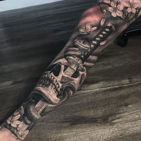 Samurai Sleeve Tattoo, Samurai Sleeve, Skull Samurai, Full Leg Tattoos, Skull Sleeve Tattoos, Realistic Tattoo Sleeve, Skull Sleeve, Egypt Tattoo, Forearm Sleeve Tattoos