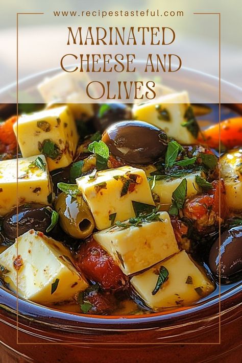 This Marinated Cheese and Olives recipe features a delightful mix of sharp cheddar and creamy Havarti cheeses, combined with colorful bell peppers and olives. Perfect for gatherings, this appetizer is easy to prepare and bursting with flavor! Marinated Cheese And Olives, Olive Recipes Appetizers, Cheese And Olives, Olive Appetizer, Marinated Cheese, Marinated Olives, Olive Recipes, Havarti, Olive Relish