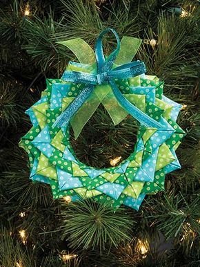 Quilted No-Sew Holiday Ornaments | Bookdrawer Cocktails Christmas, Holiday Crafts Decorations, Christmas Ornaments Patterns, Easy Ornaments, Decorating Trees, Ribbon Tree, Tree Ribbon, Folded Fabric Ornaments, Quilted Ornaments