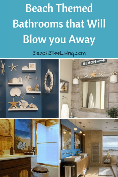 5 Beach themed bathrooms that will blow you away! Beach Themed Bathrooms, Ocean Bathroom Ideas, Ocean Theme Bathroom, River House Decor, Ocean Themed Bathroom, Ocean Bathroom, Theme Bathroom, Nautical Bathroom Decor, Beach Theme Bathroom