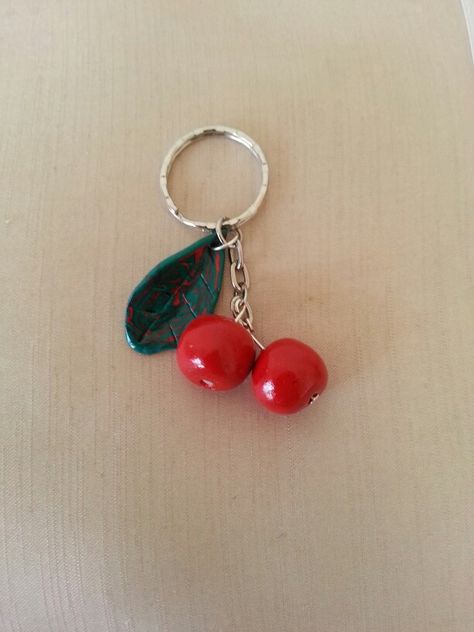 Clay Cherries, Polymer Clay Keyring, Clay Cherry, Clay Keyring, Cherry Keychain, Clay Designs, Planner Charms, Ceramic Gifts, Clay Design