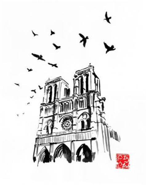 Paris Drawing, Notre Dame Paris, Image Transfers, Cathedral Architecture, Original Paintings For Sale, Fine Art Drawing, Art Ink, Original Fine Art, Original Drawing