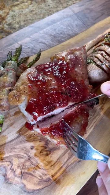 Goat Cheese Stuffed Pork Chop Tomahawk Pork Chop, Strawberry Jalapeno Jam, Thick Cut Pork Chops, Jalapeno Jam, Stuffed Pork, Pepper Jelly, Boning Knife, Cheese Stuffed, Pork Chop