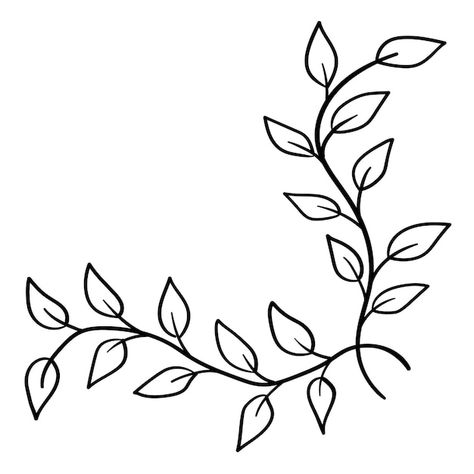 Leaf Pattern Design Drawing, Small Leaf Drawing, Corner Flowers Drawing, Leaf Corner Border, Small Leaves Drawing, Corner Floral Designs, Flower And Leaf Design, Flower Corner Drawing, Corner Designs Border Flowers