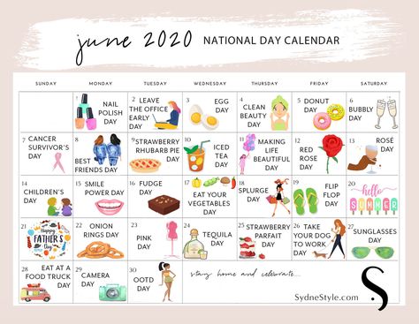 Sydne Style shares June National Day Calendar 2020 for best holidays to celebrate June Holidays, National Holiday Calendar, Silly Holidays, Tequila Day, National Best Friend Day, National Day Calendar, Calendar Activities, Happy National Day, Day Calendar