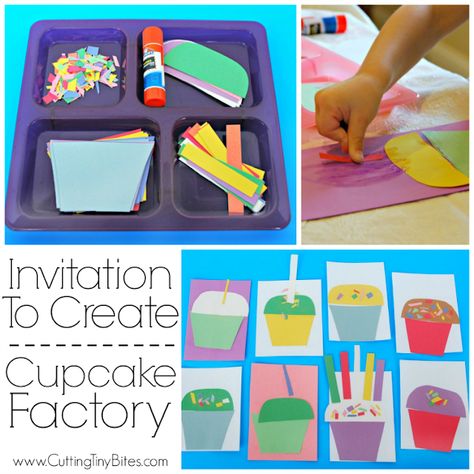 Invitation To Create: Cupcake Factory. Open ended creative craft for kids. Great for color recognition & fine motor development. Perfect for toddlers and preschoolers. Bakery Theme, 21st Invitations, Preschool Birthday, Cupcake Papers, Invitation To Create, Tiny Bites, Cupcake Factory, Collage Craft, Thanksgiving Crafts For Toddlers