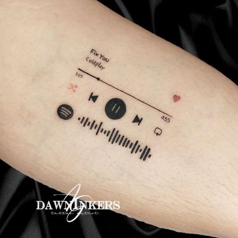 Spotify Tattoo, Coldplay Tattoo, Music Related Tattoos, Tato Naruto, Tattoo Fixes, Tattoo Artist Tattoo, Pola Tato, Simple Tattoos For Guys, Petit Tattoo