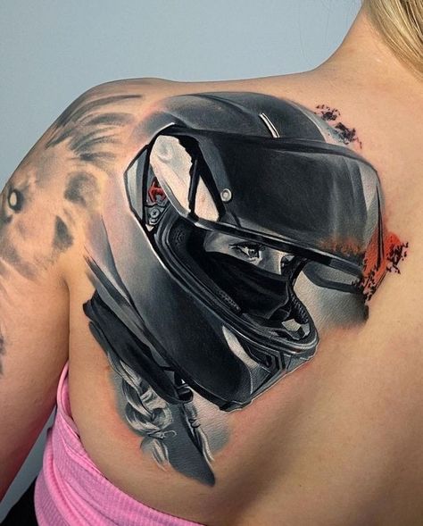 Moto Helmet Tattoo, Motorcycle Helmet Tattoo Design, Motorbike Tattoos, Motorcycle Tattoo Designs, Motorbike Tattoo, Tattoo Profile, Moto Tattoo, Motor Girl, Gap Filler Tattoo