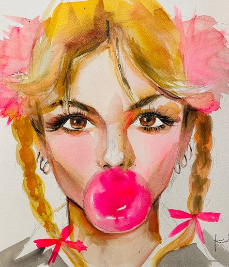 12”x12” original watercolor painting. One of a kind. Jan22 Pink Watercolor Painting, Watercolor Paintings For Beginners, Food Bank, Buy Original Art, Pastel Art, Print Artist, Funky Art, Local Food, Art Gallery Wall