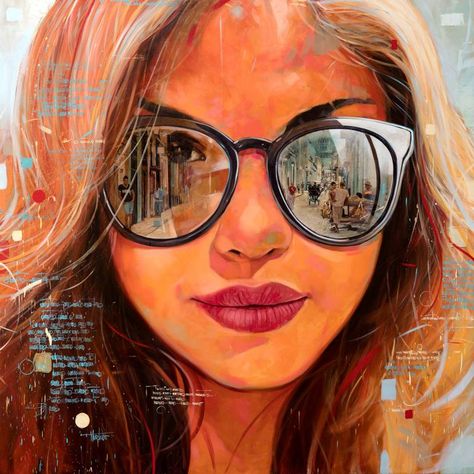 Glasses Reflection, Intuitive Art, Doll Painting, Oil Painting Portrait, Gcse Art, Inspirational Artwork, Girls With Glasses, Arte Pop, Art Festival