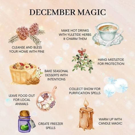 December Correspondences, Winter Spells, Winter Witchcraft, November Magic, Everyday Witchcraft, December Magic, Magic Ideas, Candle Magic Spells, Kitchen Witch Recipes