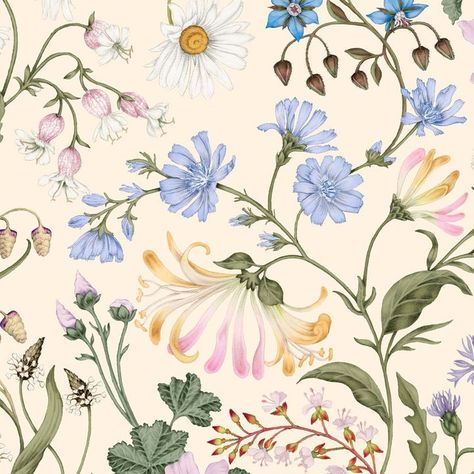 Floral Wallpapers | The Design Yard Illustrated Wallpaper, Design Yard, Chintz Pattern, Lost Garden, Floral Wallpapers, Bright Wallpaper, Garden Wallpaper, Flower Soft, Floral Drawing