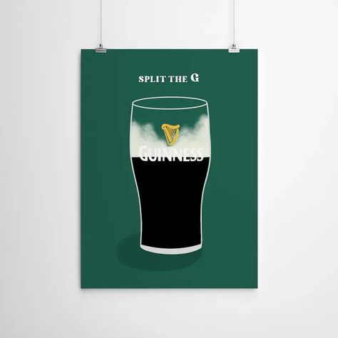 Guinness Illustration Print, Split The G, Illustration Irish, Guinness, green, stout, Ireland, irish alcohol, bar print, irish pub, harp, split the g, funny Ireland, irish humour, irish expat gift, long distance gift,, present, kitchen, living room, bedroom, #guinness #stout #splittheg #irish #ireland #irishexpat #alcohol #bar #pub #irishpub #gift #splittheg #funny #humour #kitchen #ireland Beer Art Print, Irish Beer, Beer Art, Irish Funny, Shop Illustration, Bright Art, Long Distance Gifts, Irish Pub, Irish Whiskey