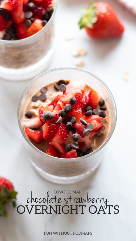 Chocolate Strawberry Overnight Oats, Low Fodmap Chocolate, Plantbased Mealprep, Easy Low Fodmap Recipes, Easy Low Fodmap, Fodmap Breakfast, Low Fodmap Snacks, Strawberry Overnight Oats, Fodmap Snacks