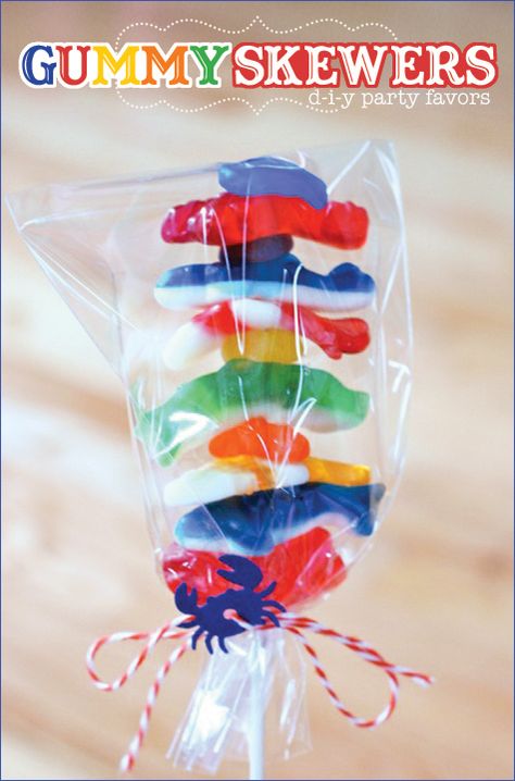 Fun favors for a pool party!    #pool #party Pool Party Food, Beach Birthday Party, Fishing Party, Shark Party, Beach Birthday, Shark Birthday, Bake Sale, Luau Party, Gummy Candy