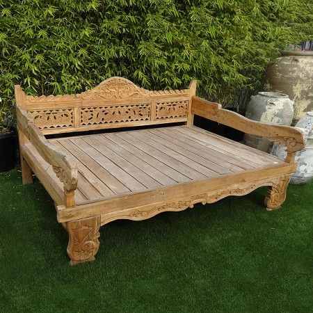 Balinese Teak Carved Daybed | Mix Furniture Balinese Daybed, Balinese Interior, Ethnic Furniture, Bali Furniture, Bali Decor, Balinese Decor, Teak Wood Furniture, Wood Daybed, Colonial Design