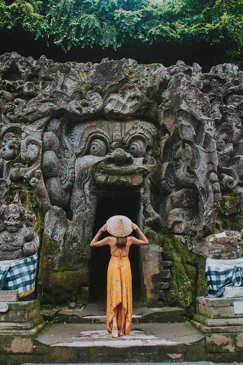 Unearth Bali's history at Goa Gajah, an ancient cave with archaeological wonders, stone carvings, and sacred relics. Dive into the past with a sarong Bali Poses, Bali Aesthetic, Bali Shopping, Bali Trip, Voyage Bali, Travel Pose, Bali Vacation, Temple Pictures, Bali Beaches